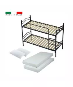 LETTO A CASTELLO CON RETE A DOGHE SOMNUS 2 CUSCINI E 2 MATERASSI 203X145,5X83 CM